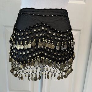 Black and Gold Coin-Embellished Hip Scarf Bellydance